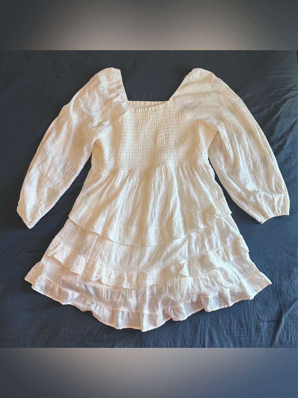 ARULA White Smocked Tiered babydoll Dress with Puff Sleeves Size C - 3X